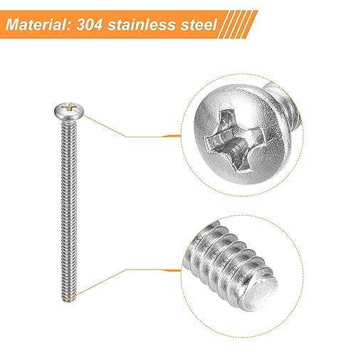 uxcell #4-40x1-1/2 Pan Head Machine Screws, 304 Stainless Steel 18-8 Screw, Phillips Drive, Fully Threaded, Bright Finish, Pack of 25 - size: #4-40x1-1/2"