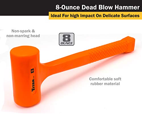 Titan 63008 8oz Dead Blow Hammer with Steel Shot Filled Head, Spark & Rebound Resistant, 10.5" Non-slip Diamond Textured Handle - size: 8oz