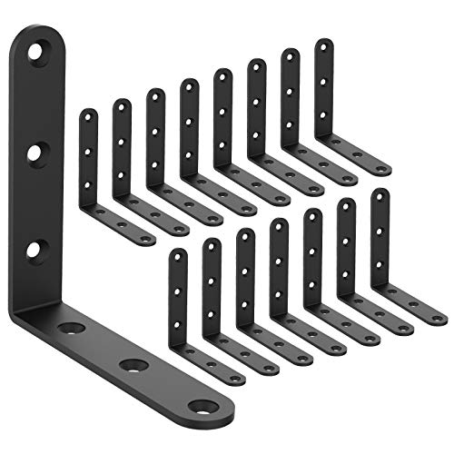 Shelf Brackets Corner Brace Black Steel L Brackets for Shelves Decorative Wall Mount Joint Angle Brackets for Shelf with Screws 16 Pack (4 x 4 Inch ) - size: 4x4 Inch-16 pcs