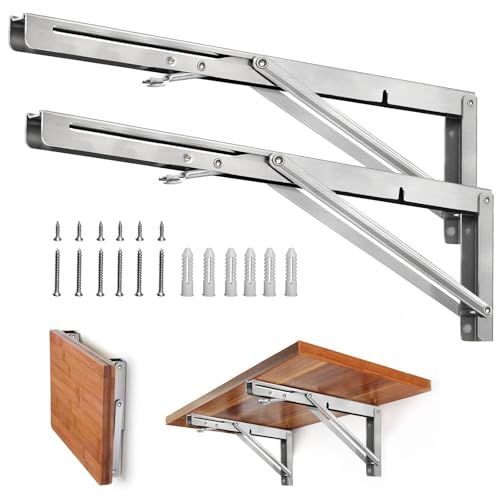 Storystore Folding Shelf Brackets - 22 Inch Heavy Duty Stainless Steel Collapsible Shelf Bracket for Bench Table, Space Saving DIY Bracket, Max Load: 550lb (2 PCS) - size: 22 Inch