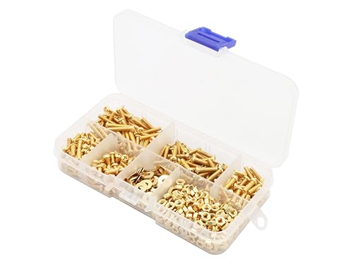 LBY 600pcs Machine Screws Assortment Kit, M3 Phillips Pan Head Bolts, 5 Sizes (with Nuts and Flat Washers), Copper (Yellow) - size: M3