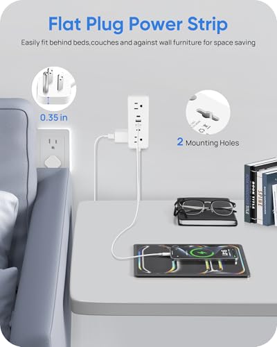 Electrical Outlet Extender Stick, Features 4 USB & 6 Outlets - color: White, size: 19in