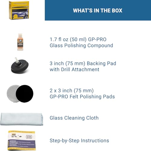 GLASS POLISH DIY 3” (75mm) Windshield Polishing Kit for Car Glass Restoration, Remove Wiper Blade Damage, Fine Scratches, Haziness, and Water Spots, Restore Glass Clarity and Shine