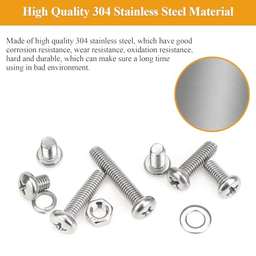 245 Pieces M5 Machine Screws Nuts Washers Set, Sutemribor M5 x 6/8/10/12/16/20/25mm Phillips Pan Head Machine Screws Nuts Washers Assortment Kit, 304 Stainless Steel, Fully Threaded - size: M5, style: Phillips Pan Head