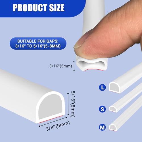 Weather Stripping Door Seal Self Adhesive Weather Strip Silicone D Shaped Door Seal Strip for Door Frame/Window Seal, 20FT, White Color (3/8" W × 5/16" T) - color: White, size: M (3/8" W × 5/16" T)
