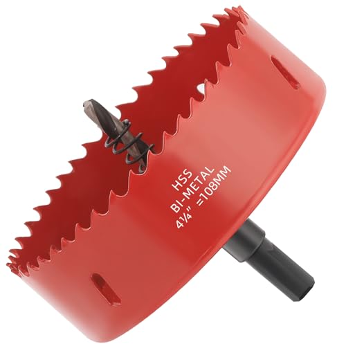 4-1/4 in. Bi-Metal Hole Saw Drill Bit - General Purpose Saw for Wood, Plywood, Cornhole, Ceiling, and Drywall - Includes Arbor & Pilot Bit - size: 4-1/4"(108mm)