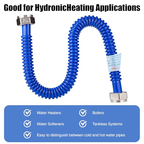 2 Pack, Upgrade Hot & Cold Water Heater Hose, 1" FIP x 1" FIP x 24 in Length Stainless Steel Corrugated Water Line Connector For Water Softener Tanks, Rubber Coating Red & Blue - size: red+blue 1"Fx1"F, 24"L(0.7"ID)
