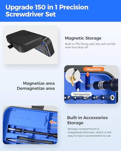 Precision Screwdriver Set, SOONAN 150 in 1 Electronics Tool Kit with 120 Bits Magnetic Screwdriver Set & 30-Bit Magnetic Set Handy Repair Tool for Computer Phone Watch Camera Laptop, Blue - size: 150-IN-Blue
