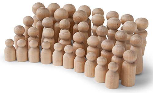 Natural Unfinished Wooden Peg Doll Bodies, Quality People Shapes, Great for Arts and Crafts, Birch and Maple Wood Turnings, Artist Set of 40 in 5 Different Shapes and Sizes (Pack of 2) - size: 40 People In 5 Different Shapes (Pack of 2)
