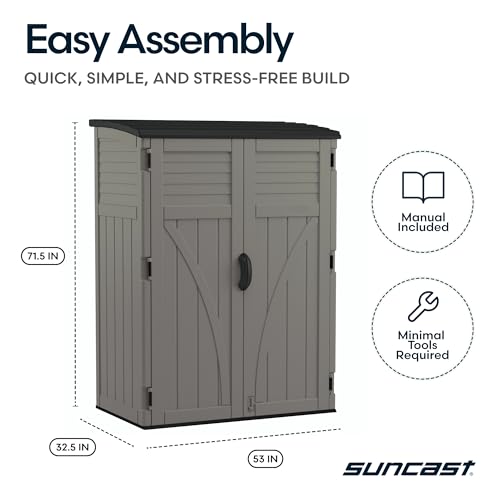 Suncast 54 Cu Ft Medium Vertical Storage Shed, Stoney, Made in USA - color: Stoney