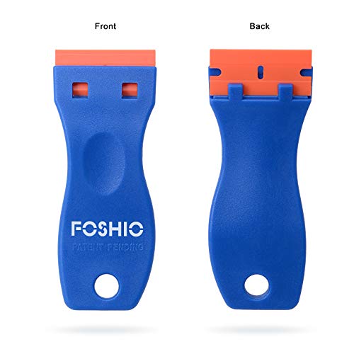 FOSHIO Plastic Razor Blade Scraper Include 2PCS Scraper Tool and 100PCS Blades for Gasket Remover, Labels Decal and Adhesive Remover for Windows and Glass - color: Blue