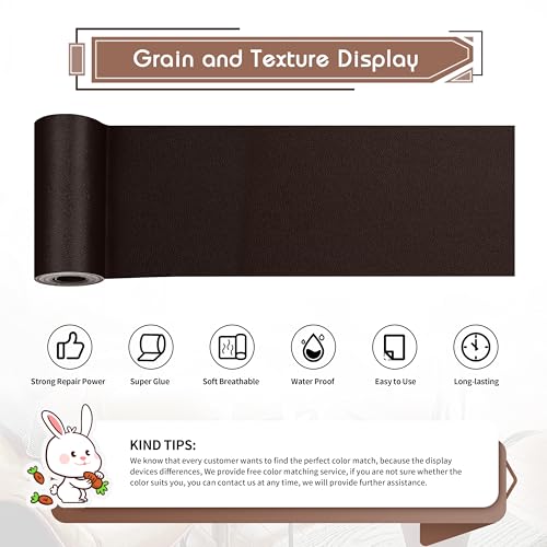 KING MOUNTAIN Leather Repair Patch,4 x 63 Inches self Adhesive Leather Repair Tape for Damaged Leather Furniture, Sofa Seating,Car Seats, Leather Goods（Fine Grained Dark Brown） - color: Fine Grained Dark Brown, size: 4" x 63"