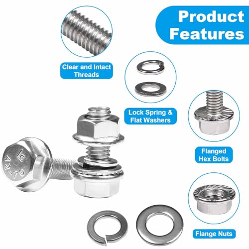 15 Sets M8-1.25 x 20mm Flanged Hex Head Bolts and Nuts Kits - size: M8-1.25 x 20mm