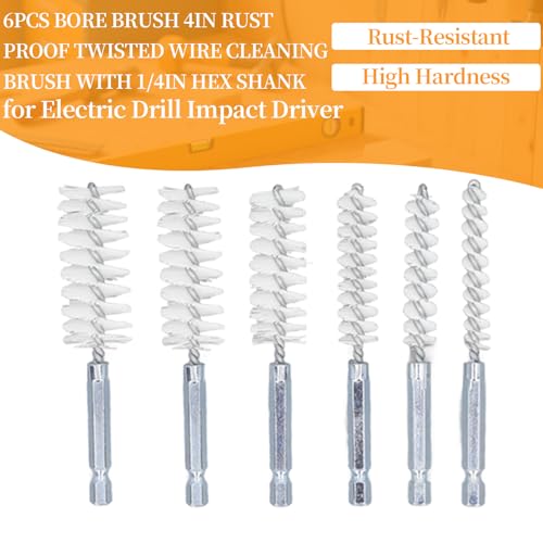 6PCS Hole Cleaning Brushes Bore Brush for Drill Twisted Wire Cleaning Brush Power Drill Cleaning Wire Brush with 1/4in Hex Shank for Power Drill Impact Driver (Nylon (White)) ﻿ - size: Nylon (White)