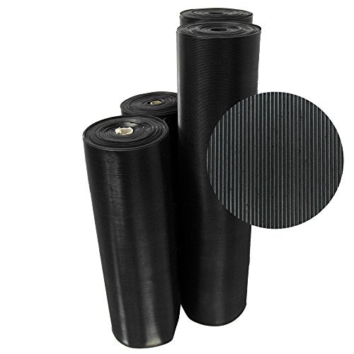 Rubber-Cal Fine Rib Corrugated Rubber Floor Mat - 1/8" x 4 ft x 2 ft Black - size: 24"L x 48"W x 0.1"Th