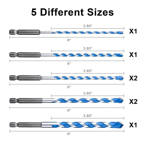 Masonry Drill Bits Set 7 Pcs (5/32"-3/8"), Concrete Drill Bit - size: 5/32"-3/8", 7 Pcs