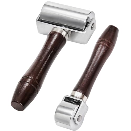 ZOOFOX 2 Pack Leather Press Edge Roller, Heavy-Duty Seam Roller for Leather, Leather Craft Platen Tools with Easy to Grip Handle for Quilting, Sewing, Wallpaper