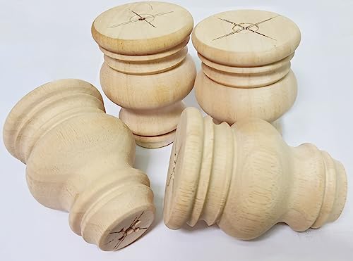 Wooden Furniture Legs, Solid Wood Unpainted Replacement Furniture Legs, Kitchen Dining Table Legs/Desk/Sofa/Bookcase Bun Feet, DIY Wooden Round legs with Mounting Plate & Screws Set of 4 (4 Inch) - size: 4 Inch
