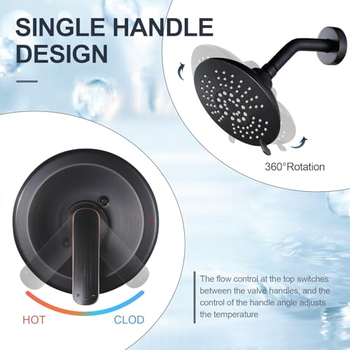 Shower Faucet with Valve, Bathroom Shower Faucet Kit, Solid Brass Shower Head Faucet Set Complete, Single Handle Rain Shower Head Trim Kit for Bathroom, Oil Rubbed Bronze - color: Oil Rubbed Bronze