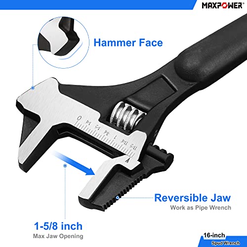 MAXPOWER 12 16-inch Spud Wrench, Continuous Tapered Handle for Alignment - size: 12 in. + Reversible Jaw 16 in. / 2Pcs