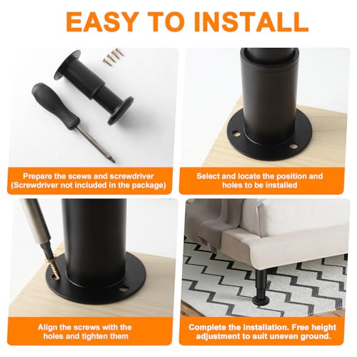 4 Pcs Adjustable Height Furniture Support Legs 10-17 inch [with Screws], Metal Adjustable Bed/Sofa/Cabinet/Couch/Dresser/Table Heavy Bed Replacement Legs (Black) - color: Black, size: 10-17 inch