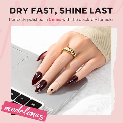 modelones Quick Dry Nail Polish Set, 6 Colors Red Nude Gold Glitter - color: A3 Red Glitter