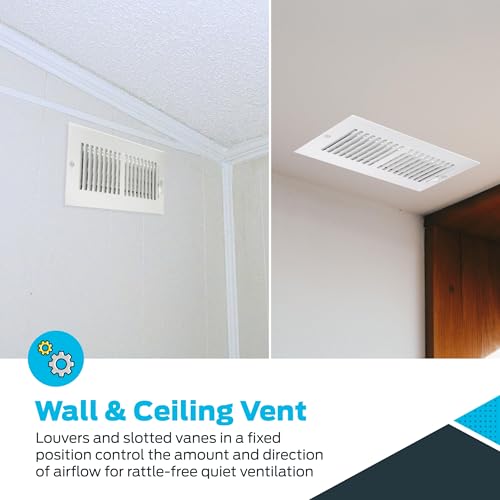 EZ-FLO 10 x 4 Inch (Duct Opening) Air Vent Cover for Wall or Ceiling, Two-Way Ventilation Register, Solid Steel HVAC Register Cover, White, 61609 - size: 10 in. x 4 in.