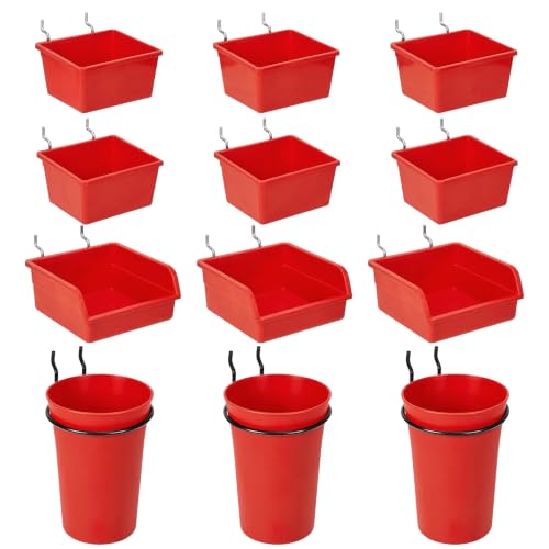 Pegboard Bins Cups with Hooks & Loops 12 Pack Peg Board Organizer (Red) - color: Red