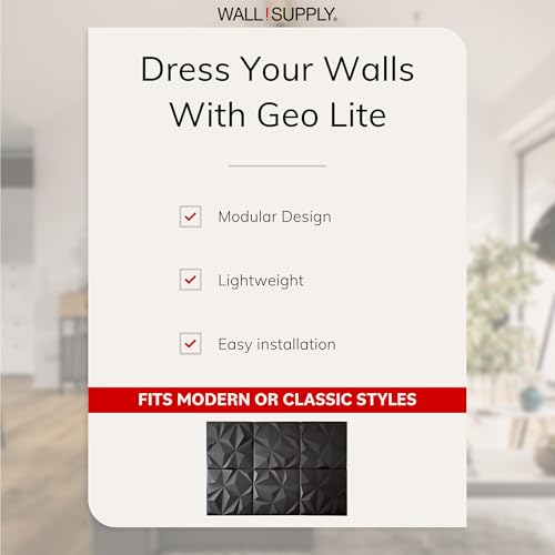 Wall!Supply 3D Geo Lite Wall Panels, 12-Pack, Black - color: Black, style: Geo Lite