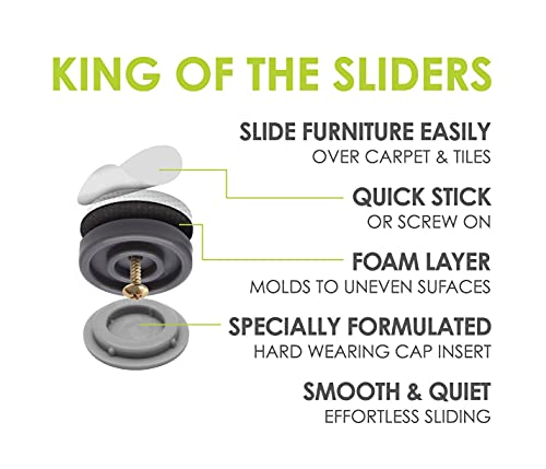 GorillaGlides 1 Inch Chair Sliders/Furniture Floor Protectors (16 Furniture Glides) Self-Adhesive Screw On Chair Glides for Sliding on Low-Pile Carpet & Hard Surface Floors, Round - size: 1 Inch Furniture - 16 Pack