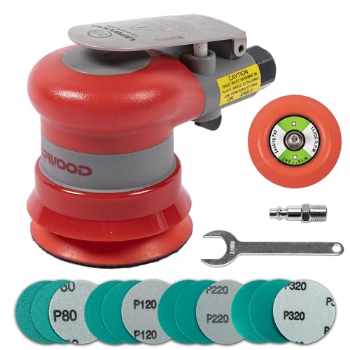 Pneumatic random orbital sander 3-inch light weight palm sander 3/32" (2.5 mm) diameter orbit 12000 RPM with extra backing pad and 12pcs sandpaper - style: 3in Non-Vacuum