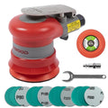 Pneumatic random orbital sander 3-inch light weight palm sander 3/32" (2.5 mm) diameter orbit 12000 RPM with extra backing pad and 12pcs sandpaper - style: 3in Non-Vacuum