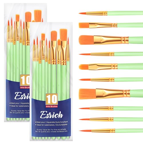 ESRICH 20PCS Paint Brushes, Paint Brush for Acrylic Painting - color: Green, size: 20
