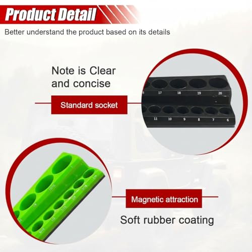 2PCS Magnetic Socket Organizer Set - 3/8 Inch Drive Metric SAE Socket Holder Tool Trays Magnetic Sockets Storage Rail Holds 56 Standard and Deep Sockets for Tool Box Carts Drawer (3/8"-Black&Green) - size: 3/8"-Black&Green
