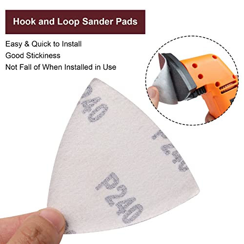 120 Pcs Triangle Sanding Pads, 240 Grits Detail Sander Sandpaper Hook and Loop Sanding Sheet,3-1/8"(80mm) Triangular Sandpaper for 3-1/8" Oscillating Multi Tool, No Holes - size: 240 Grit, style: No Hole