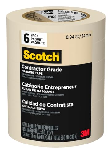 Scotch Contractor Grade Masking Tape 1 Inch Wide, 6 Rolls - size: 0.94" Width, style: 6 rolls