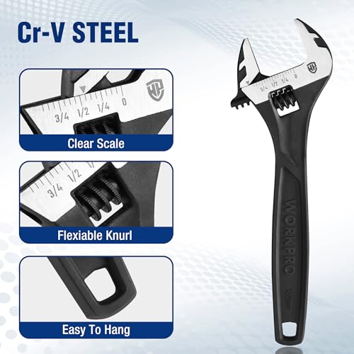 WORKPRO 6" Adjustable Wrench, Black Oxide Finish, Cr-V Steel - color: Black, size: 6 inch