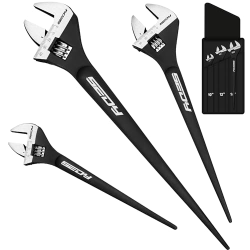 3-Piece Adjustable Spud Wrench Set, 10-inch, 12-inch, 16-inch, SAE and Metric Scale Marked, CR-V Steel with Black Oxide Finish - size: 3 CS Industrial Spud Set (10",12",16")