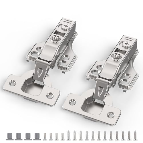 Chibery 4 Pack 3/4" Full Overlay Soft Close Concealed Hinge for Face Frame ＆ Frameless Door, 3D Adjustment, Clip-on Plate, Slow Self Closing Hidden Satin Nickel, 105° Stainless Steel Hinges, 5/8" - size: Full Overlay