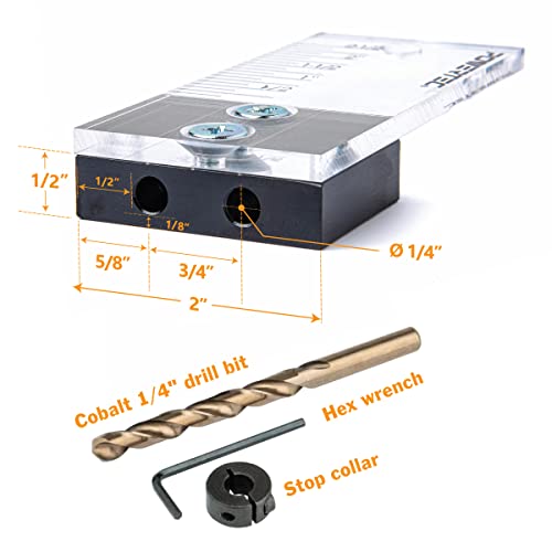 POWERTEC 72065 1/4" Dowel Drilling Jig & 100pk 1/4" Shelf Peg Set with Laser Cut Alignment Marker with Depth Scale, Cobalt Drill Bit, Split Ring Stop Collar & Spoon Shaped Shelf Pins Support Pegs - style: 1/4" Dowel Drilling Jig Set w/Pegs (100PK)