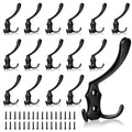 16 Pack Large Coat Hooks, Heavy Duty Three Prong Black Metal Wall Hooks - color: Black, size: 16PCS