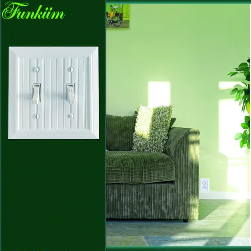 Pure White Classic Beadboard Wall Plates,Light Switch Covers,Electrical Outlet Covers, Switch Plates of Various Combination, Nature Bamboo Fiber Wall plate (2 Gang Toggle 2 Pack) - style: 2 Gang Toggle 2 Pack