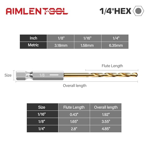 13PC 1/8" Titanium Coated Twist Hex Shank Drill Bit Set - size: 1/8-13pcs