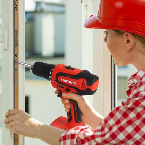FASTPRO Home Tool Set with Drill, Household Repairing Tool Kit, Red - color: Red