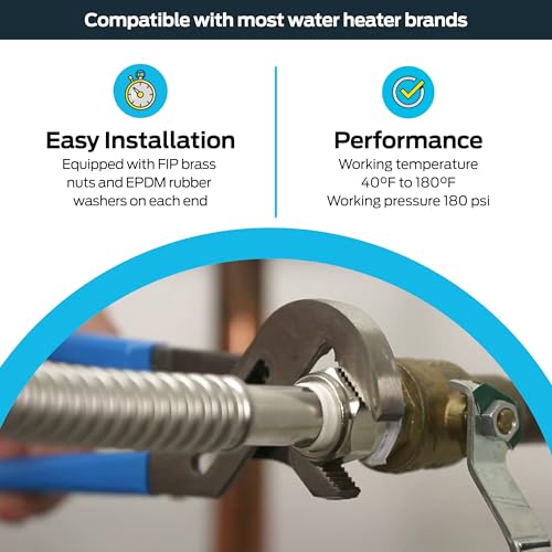 Eastman 24 Inch WaterFlex Water Heater Connector, 1 Inch FIP x 1 Inch FIP, Stainless Steel Corrugated Water Heater Supply Line, 447524 - size: 24 in. L x 1 in. FIP x 1 in. FIP