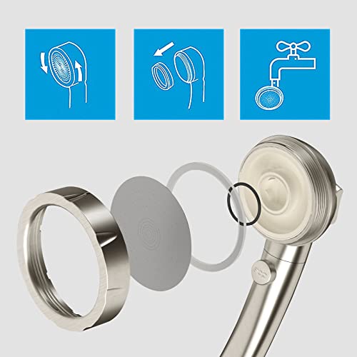 KAIYING Drill-Free High Pressure Handheld Shower Head with ON/OFF Switch, 3 Spray Modes - Brushed Nickel - color: Brushed Nickel