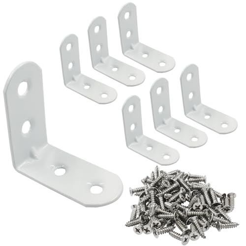 White Corner Brace L Bracket, 20 Pcs, 1.5" x 1.5" x 0.73" | 40 x 40 x 1.5mm, Iron Right Angle Brackets, Metal Joint, For Tables, Furniture, Shelves, With Screws - style: 1.5" - 40mm