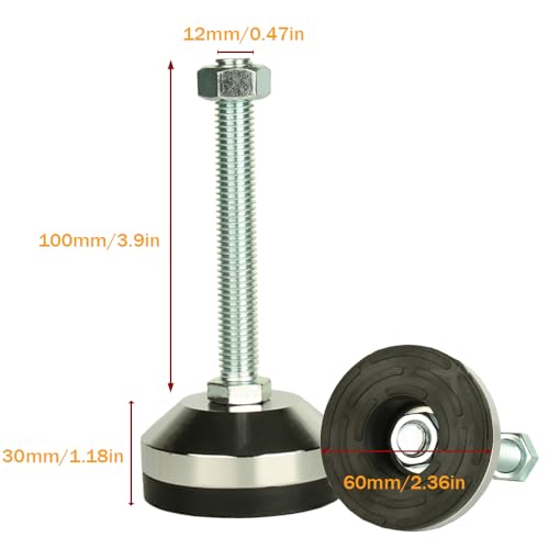 Heavy Duty Leveling Feet, M12 Thread,1300lb Capacity,4 Pcs - size: D60xM12x100,4 Pcs
