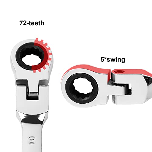 3 Pack 10mm Flex Head Ratcheting Wrench, 10mm Ratcheting Combination Wrench, Chrome Vanadium Steel Gear Wrench, 5° Movement, 72 Tooth