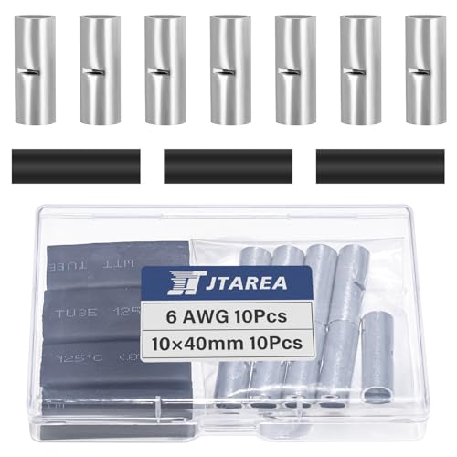 6 AWG Non Insulated Butt Connectors Crimps 6AWG with Heat Shrink Tube Pure Copper Wire Uninsulated Crimp Connector Splice for 6 Gauge Wiring (Pack of 20pcs) - style: 6 AWG